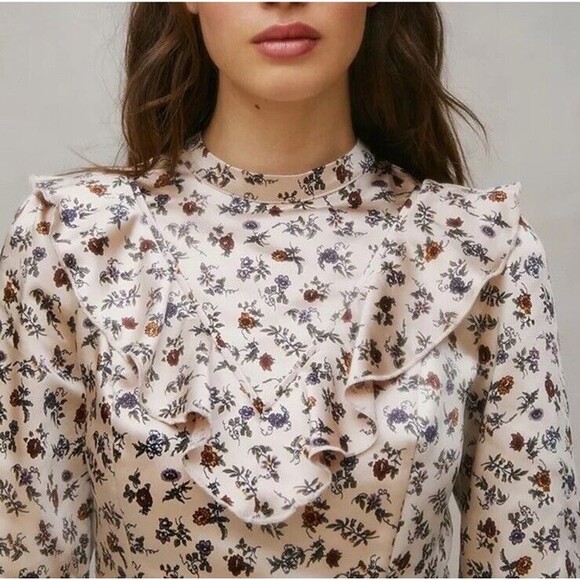 Laura Ashley X Urban Outfitters XL Satin Dress Ruffle Floral Prairie Victorian - Picture 3 of 7